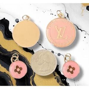 3 Piece Light Pink Round Earring/Necklace Making Charm Pendant Set